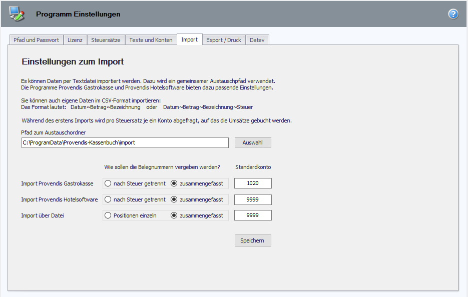 Provendis Kassenbuch Datenimport