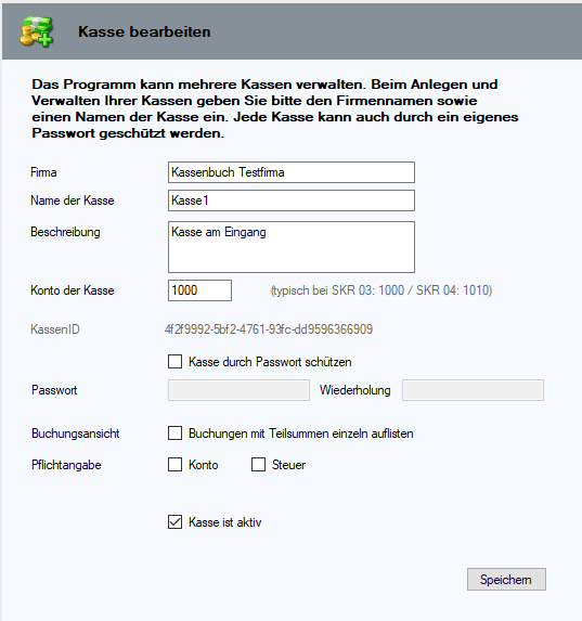 Provendis Kassenbuch eine neue Kasse anlegen